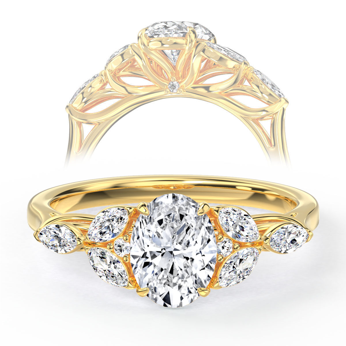 Jade engagement ring in yellow gold