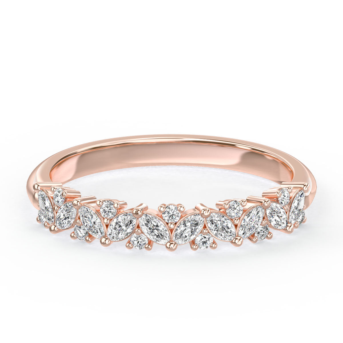 Floral Round And Marquise Diamond Band