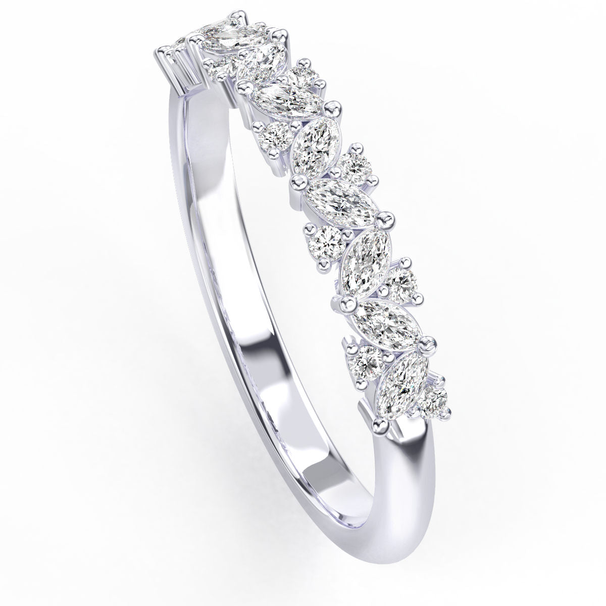 Floral Round And Marquise Diamond Band