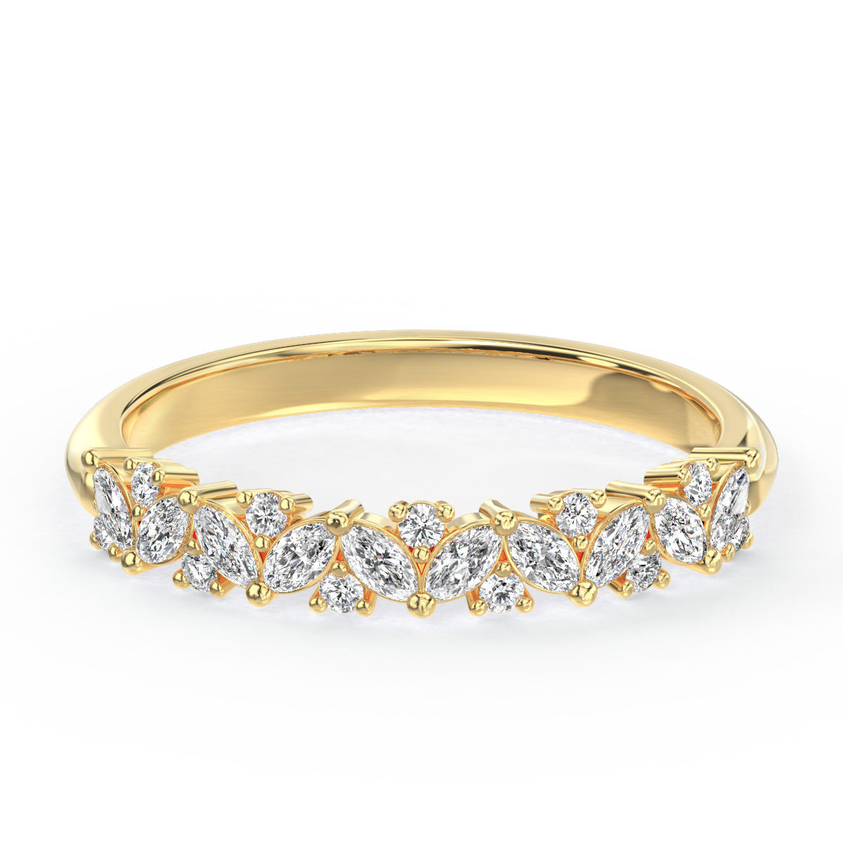 Floral Round And Marquise Diamond Band