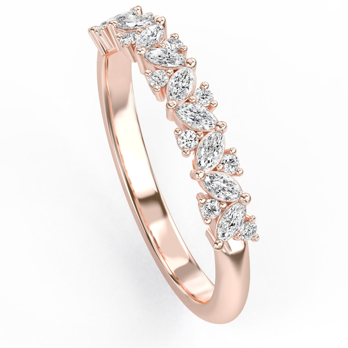 Floral Round And Marquise Diamond Band