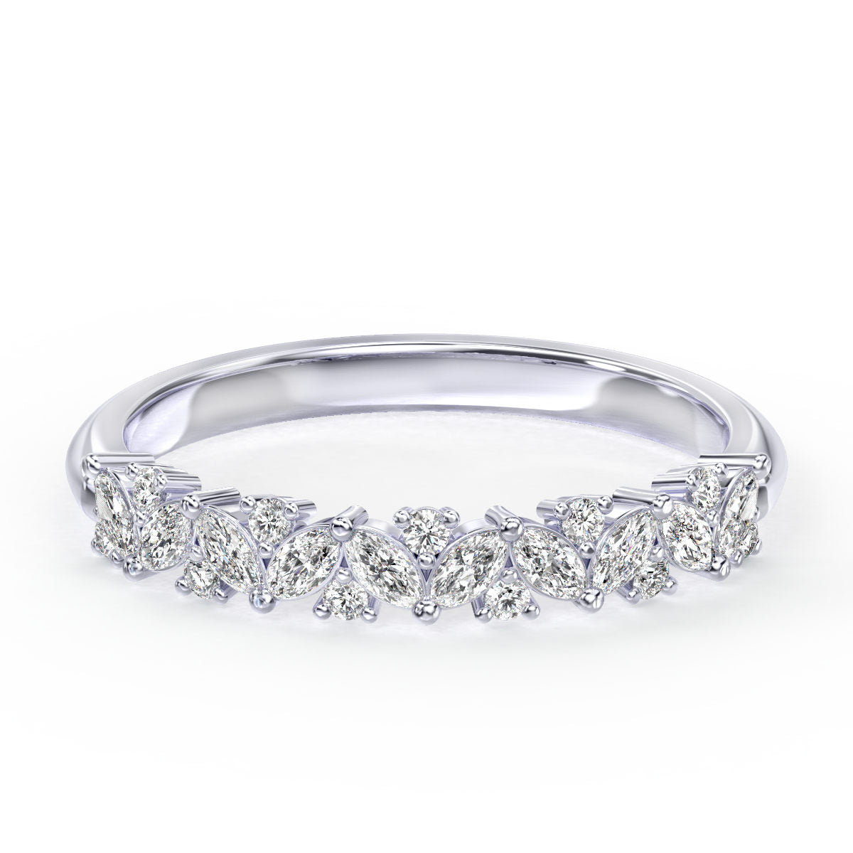 Floral Round And Marquise Diamond Band