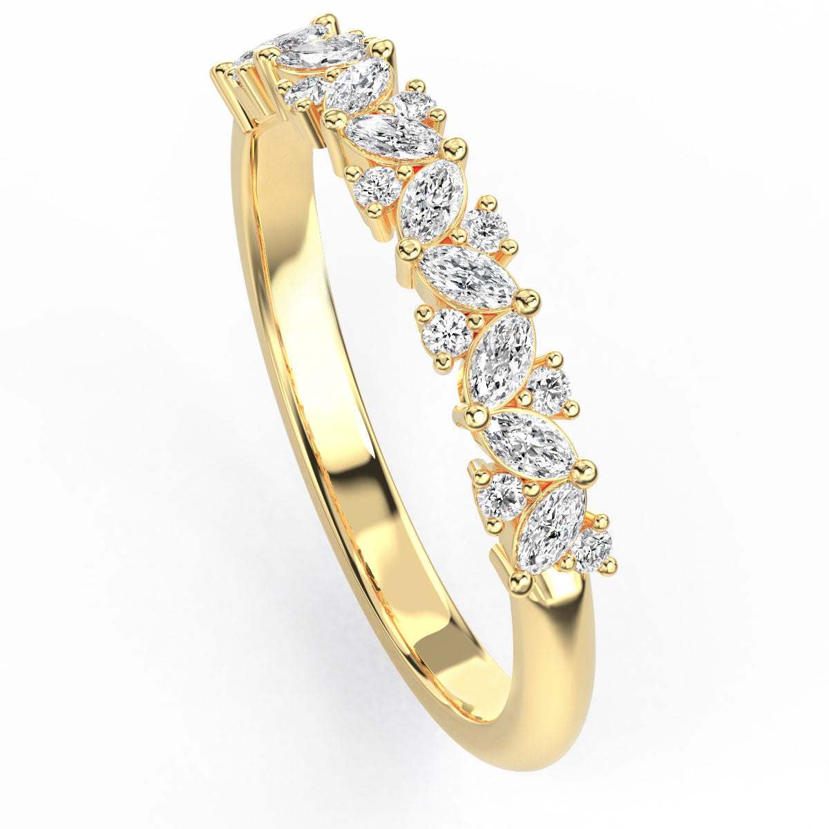Floral Round And Marquise Diamond Band